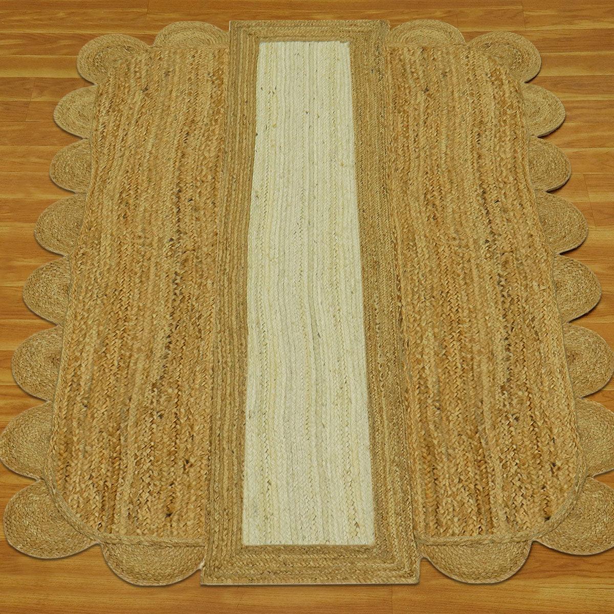 Hand Braided Beige White Geometric Living Area Jute Rug - Indian Rug Store