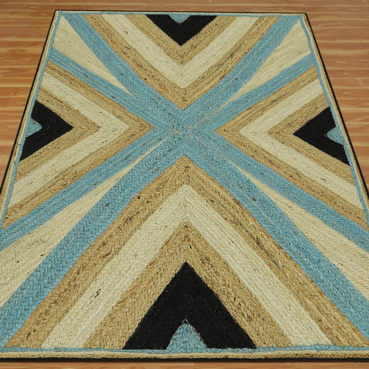 Hand Braided Geometric Multicolor Entrance Jute Rug - Indian Rug Store