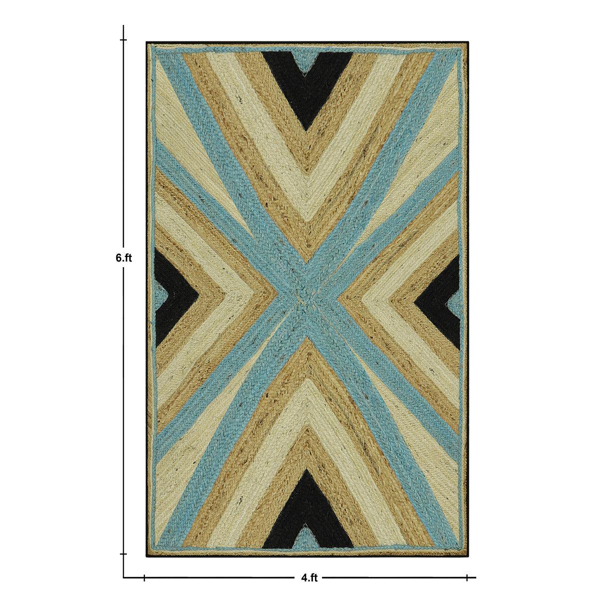 Hand Braided Geometric Multicolor Entrance Jute Rug - Indian Rug Store