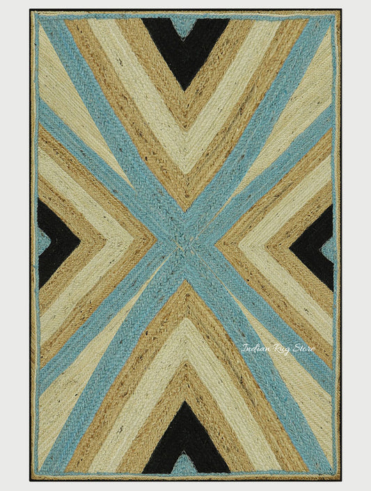 Hand Braided Geometric Multicolor Entrance Jute Rug