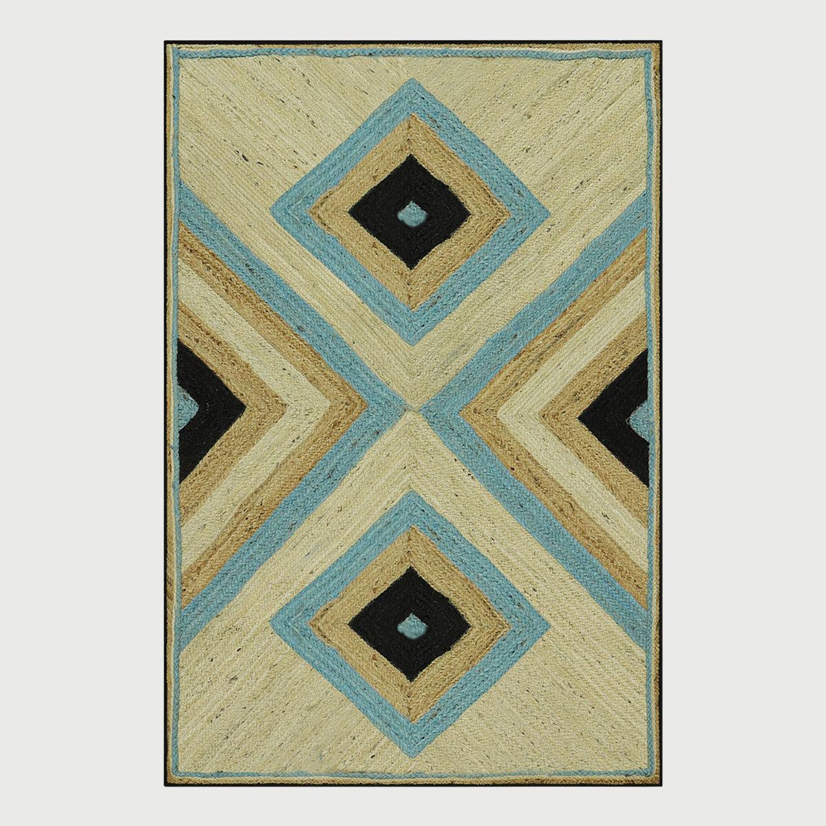 Multicolor Hand Braided Geometric Living Area Jute Rug - Indian Rug Store