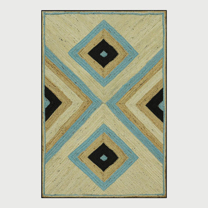 Multicolor Hand Braided Geometric Living Area Jute Rug - Indian Rug Store