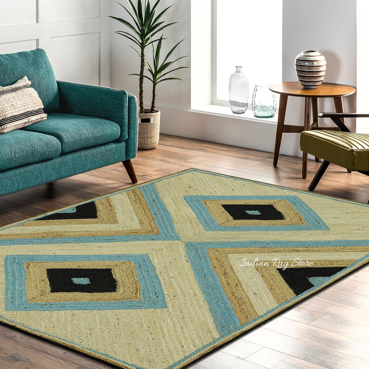 Multicolor Hand Braided Geometric Living Area Jute Rug