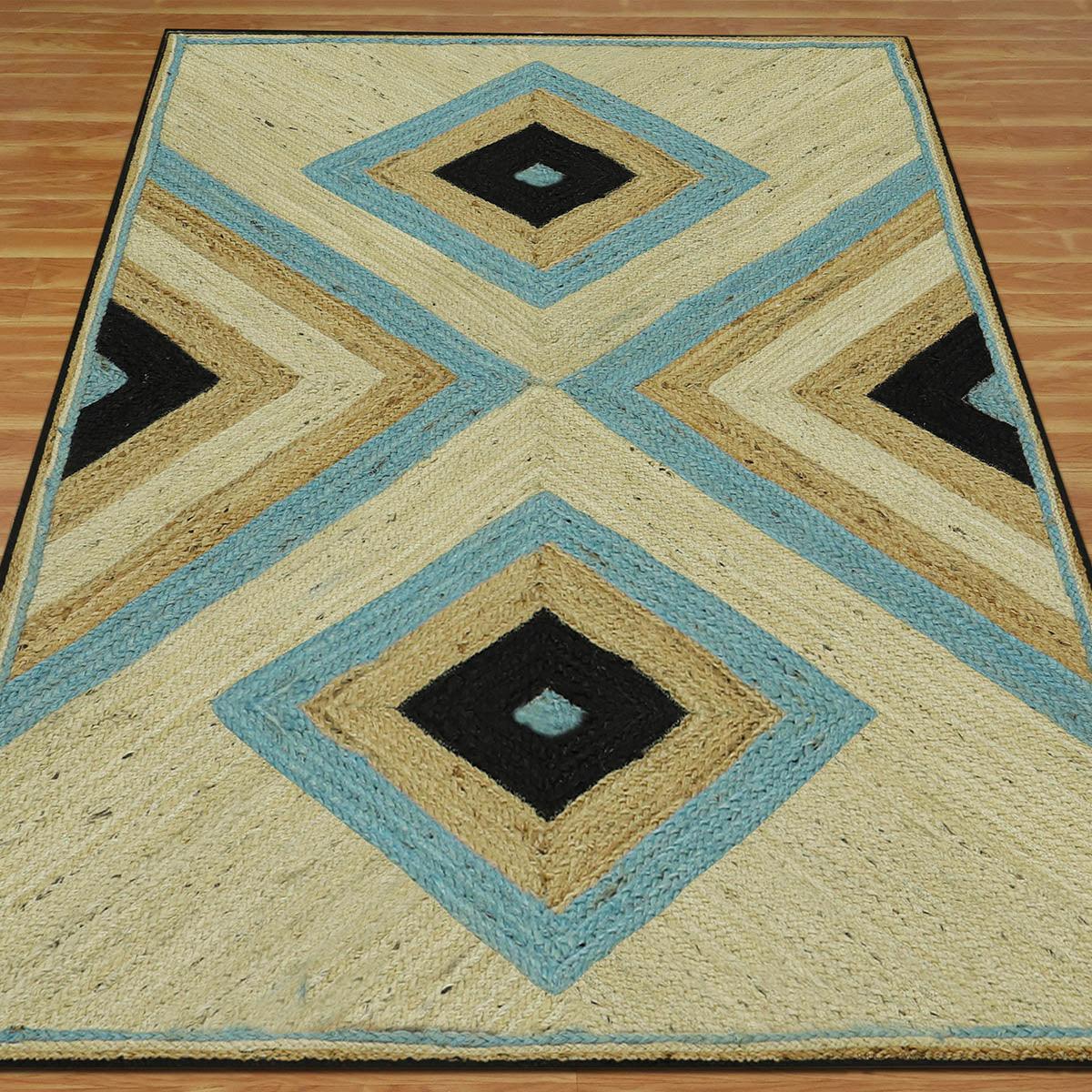 Multicolor Hand Braided Geometric Living Area Jute Rug - Indian Rug Store