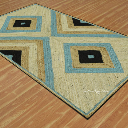 Multicolor Hand Braided Geometric Living Area Jute Rug