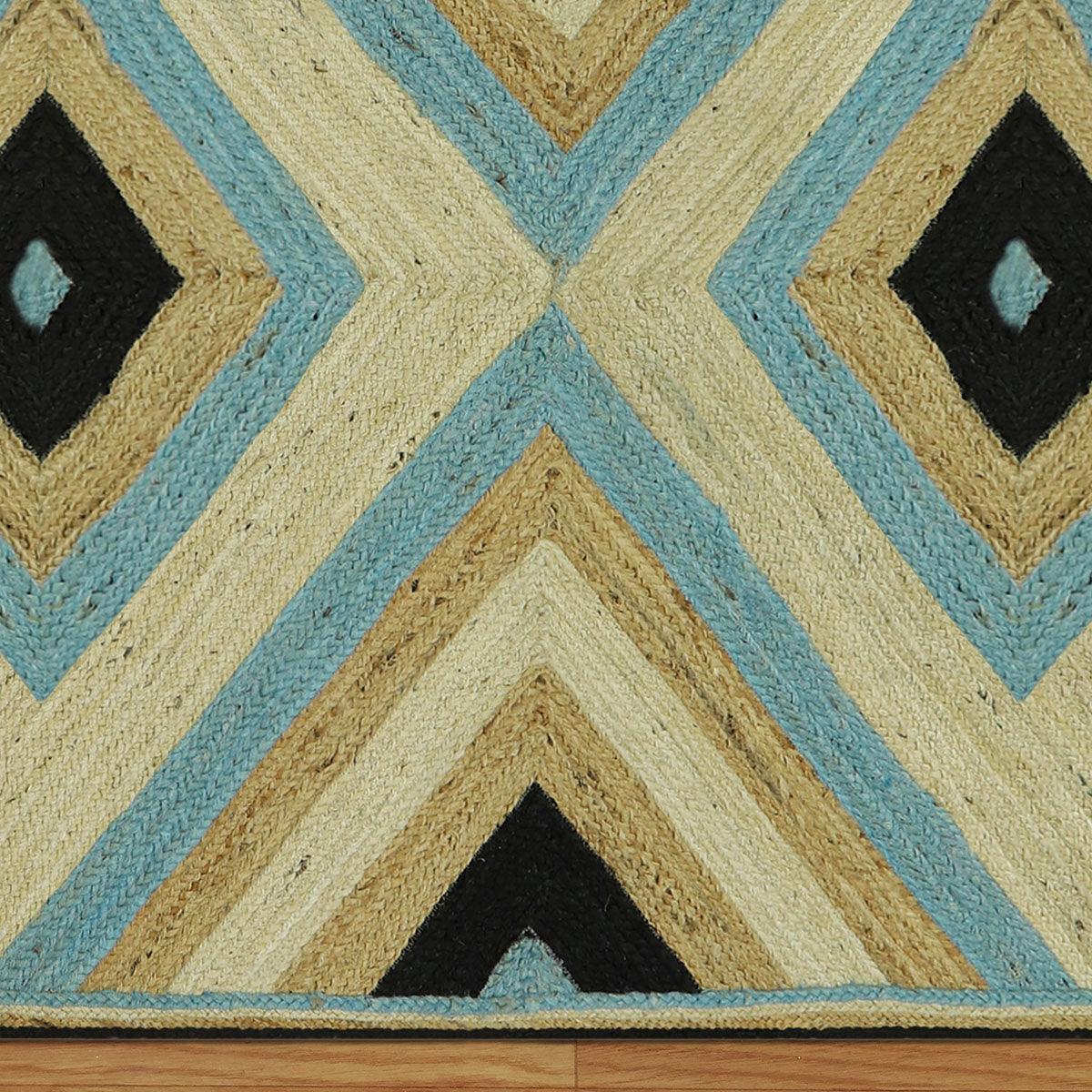 Multicolor Hand Braided Geometric Living Area Jute Rug - Indian Rug Store