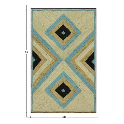 Multicolor Hand Braided Geometric Living Area Jute Rug - Indian Rug Store