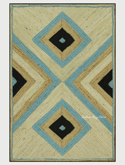 Multicolor Hand Braided Geometric Living Area Jute Rug