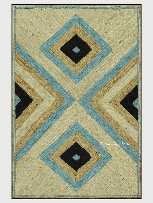 Multicolor Hand Braided Geometric Living Area Jute Rug