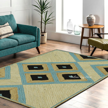 Multicolor Geometric Hand Braided Hallway Jute Rug