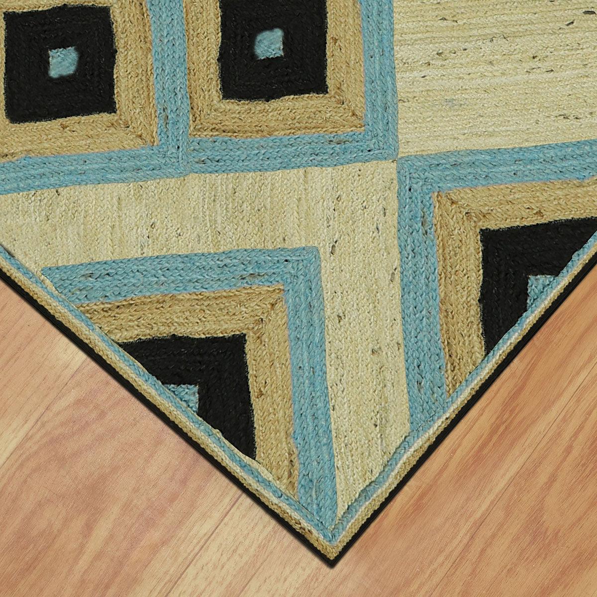 Multicolor Geometric Hand Braided Hallway Jute Rug - Indian Rug Store