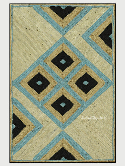 Multicolor Geometric Hand Braided Hallway Jute Rug