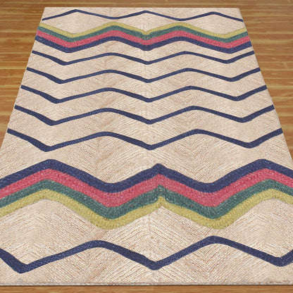 Hand Braided Blue Multicolor Geometric Farm House Decor Jute Rug - Indian Rug Store