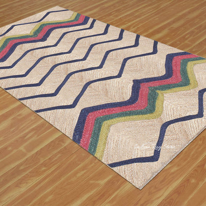 Hand Braided Blue Multicolor Geometric Farm House Decor Jute Rug