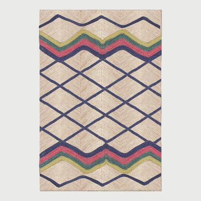 Geometric Blue Multicolor Hand Braided Living Area Jute Rug - Indian Rug Store