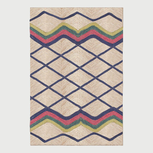 Geometric Blue Multicolor Hand Braided Living Area Jute Rug - Indian Rug Store