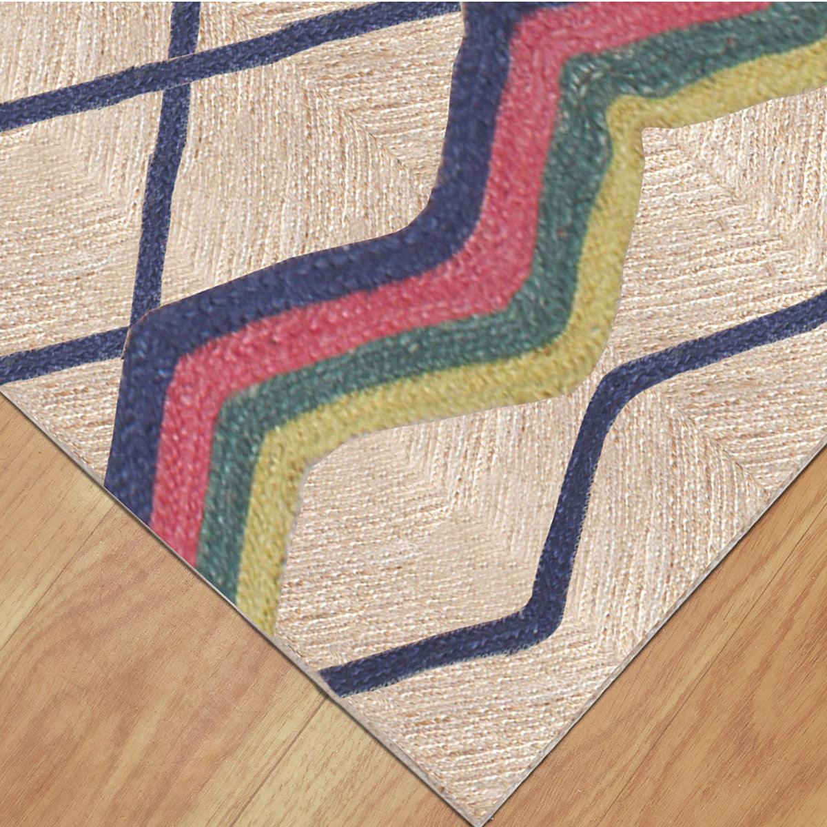 Geometric Blue Multicolor Hand Braided Living Area Jute Rug - Indian Rug Store