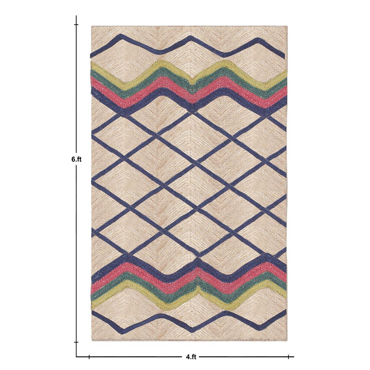 Geometric Blue Multicolor Hand Braided Living Area Jute Rug - Indian Rug Store