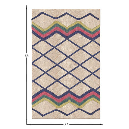 Geometric Blue Multicolor Hand Braided Living Area Jute Rug - Indian Rug Store