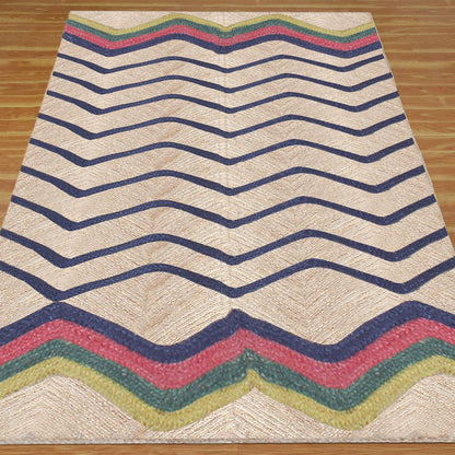 Multicolor Blue Hand Braided Geometric Dining Room Decor Jute Rug - Indian Rug Store