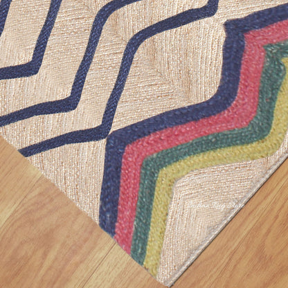 Multicolor Blue Hand Braided Geometric Dining Room Decor Jute Rug