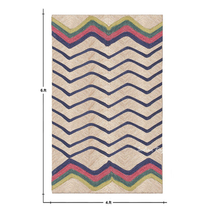 Multicolor Blue Hand Braided Geometric Dining Room Decor Jute Rug