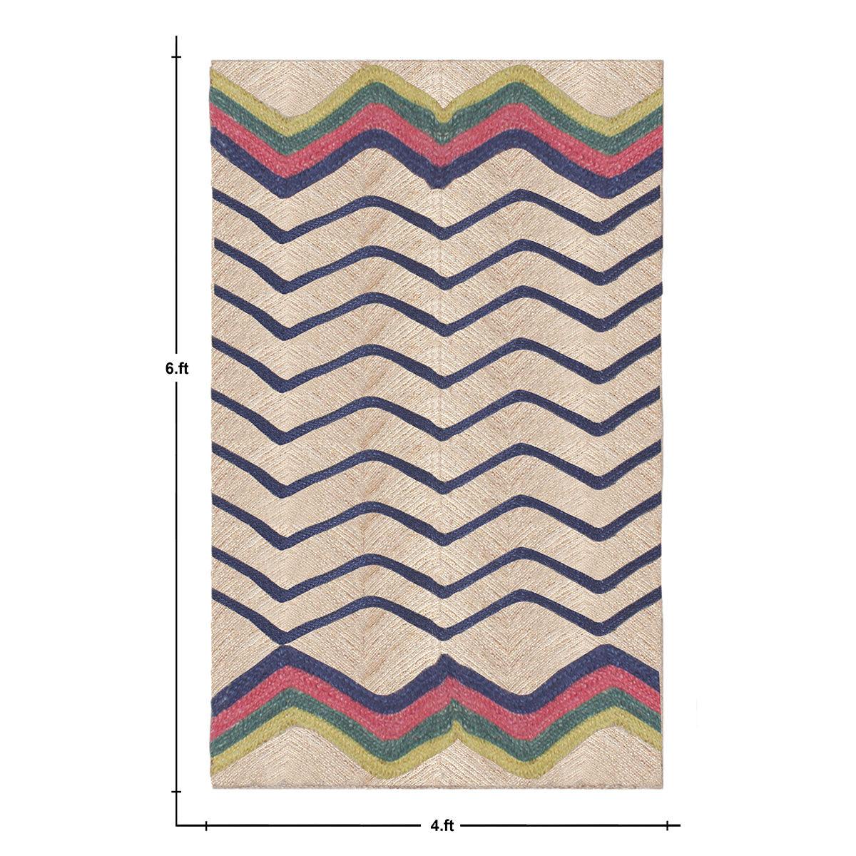 Multicolor Blue Hand Braided Geometric Dining Room Decor Jute Rug - Indian Rug Store