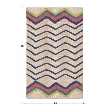 Multicolor Blue Hand Braided Geometric Dining Room Decor Jute Rug - Indian Rug Store