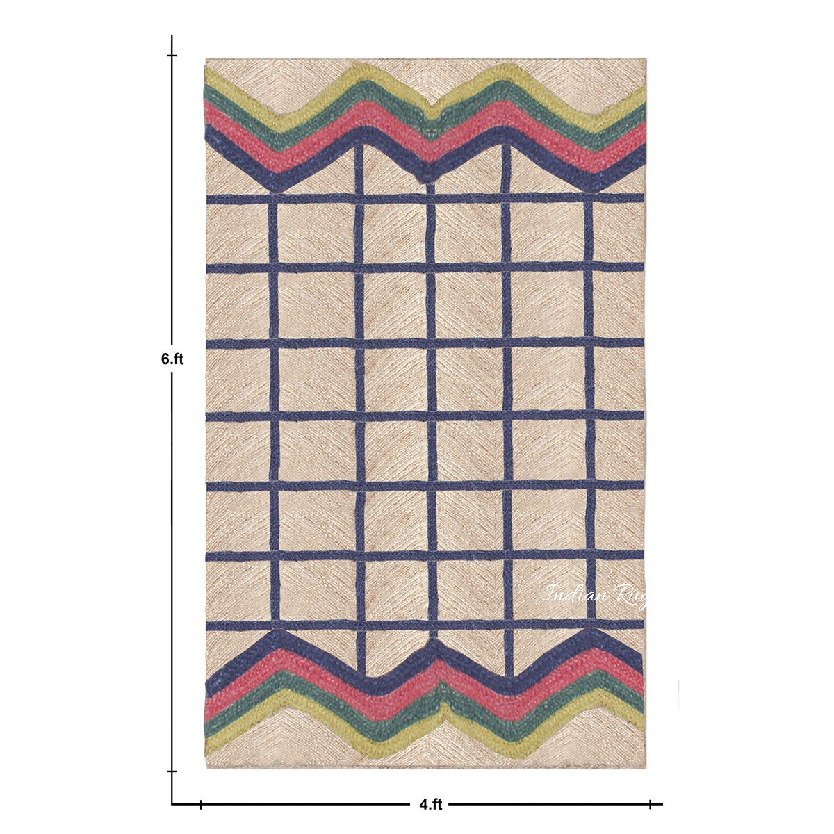 Blue Multicolor Geometric Hand Braided Out House Decor Jute Rug