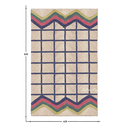 Blue Multicolor Geometric Hand Braided Out House Decor Jute Rug