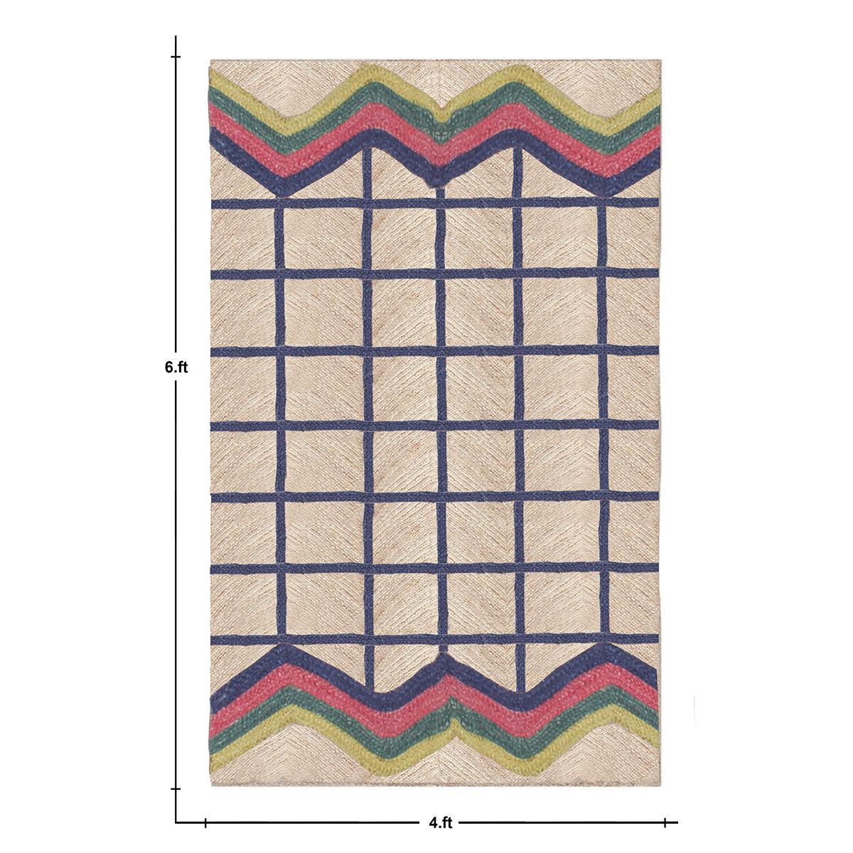 Blue Multicolor Geometric Hand Braided Out House Decor Jute Rug - Indian Rug Store