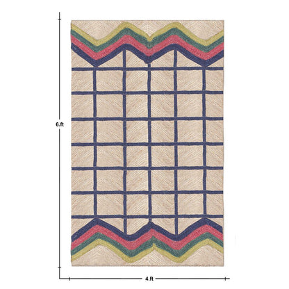 Blue Multicolor Geometric Hand Braided Out House Decor Jute Rug - Indian Rug Store