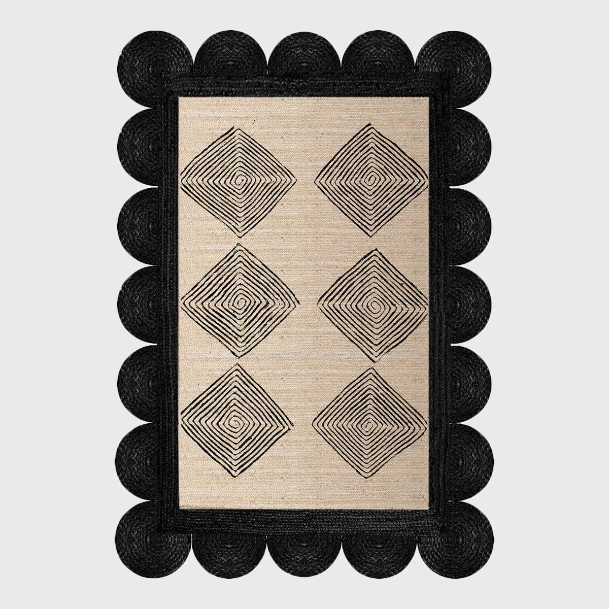 Hand Braided Black Beige Geometric Home Decor Jute Rug - Indian Rug Store