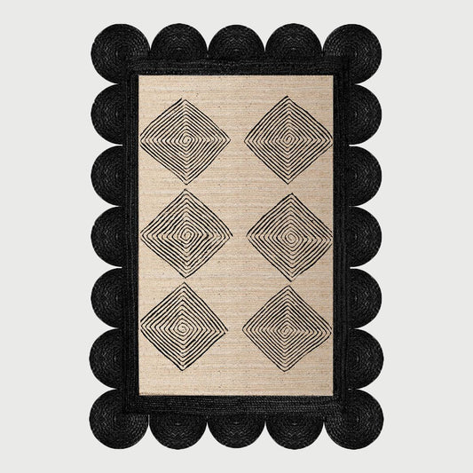 Hand Braided Black Beige Geometric Home Decor Jute Rug - Indian Rug Store