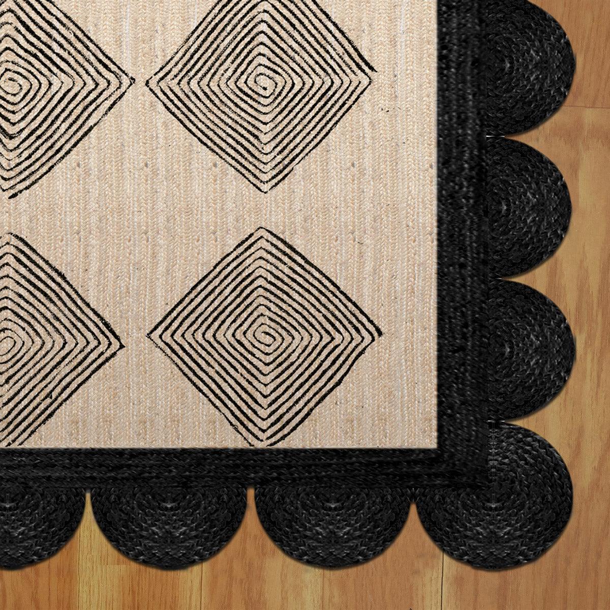 Hand Braided Black Beige Geometric Home Decor Jute Rug - Indian Rug Store