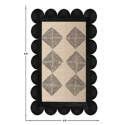 Hand Braided Black Beige Geometric Home Decor Jute Rug - Indian Rug Store