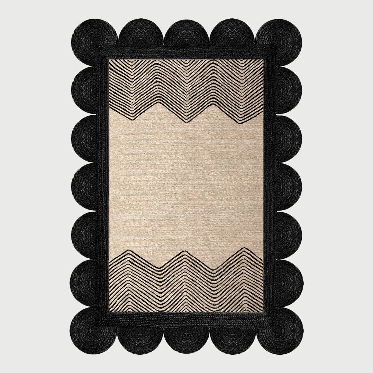 Geometric Hand Braided Beige Black Entrance Decor Jute Rug - Indian Rug Store