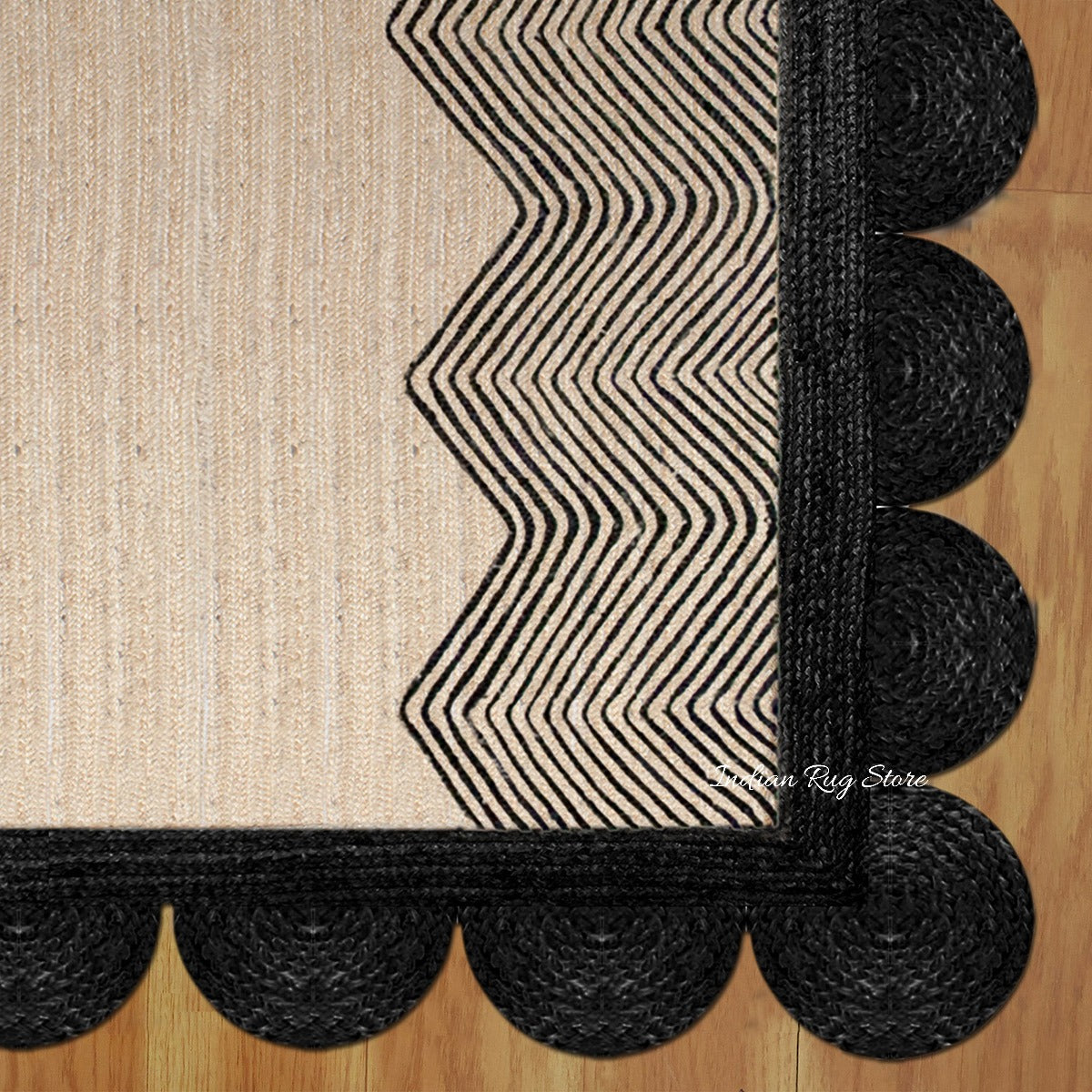 Geometric Hand Braided Beige Black Entrance Decor Jute Rug