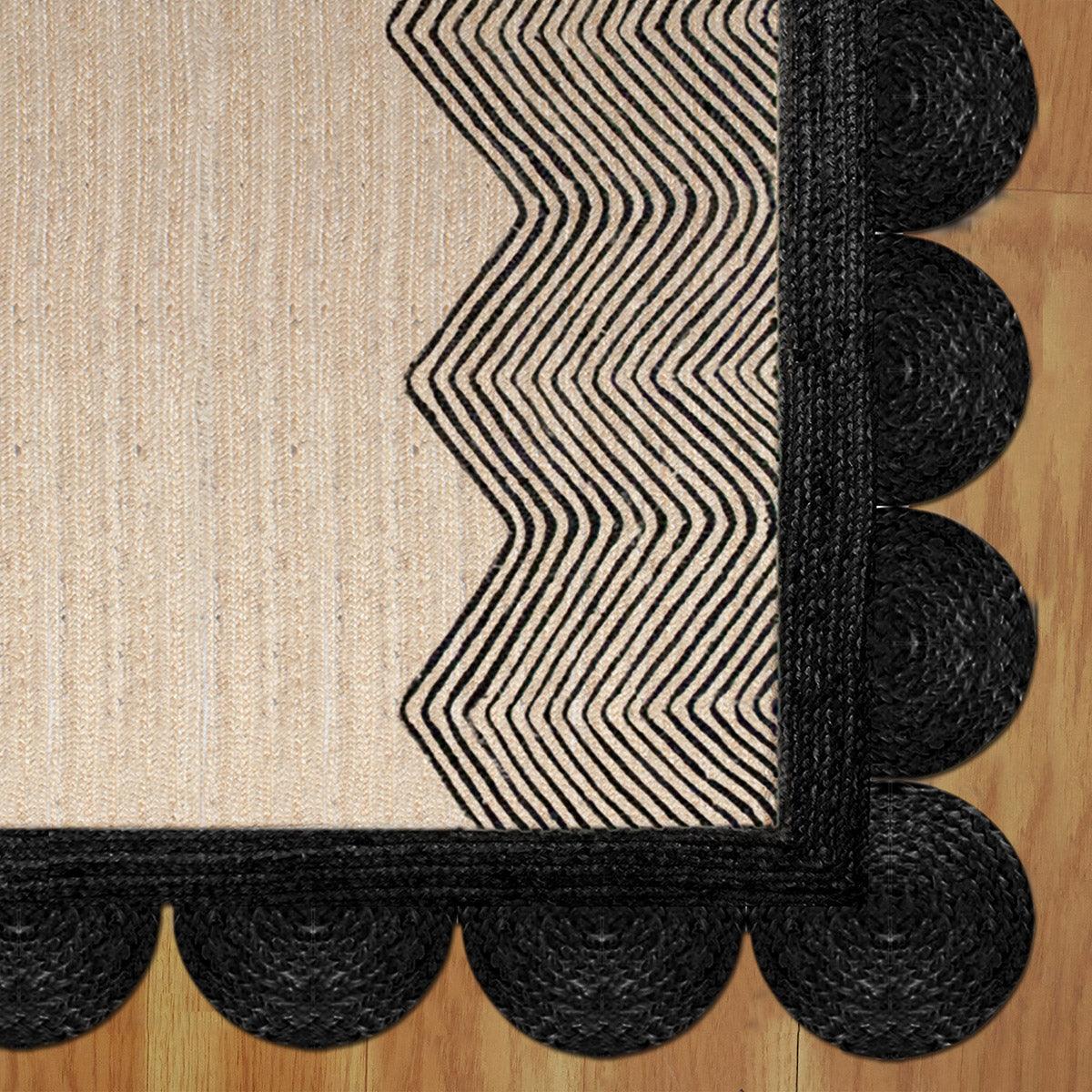 Geometric Hand Braided Beige Black Entrance Decor Jute Rug - Indian Rug Store