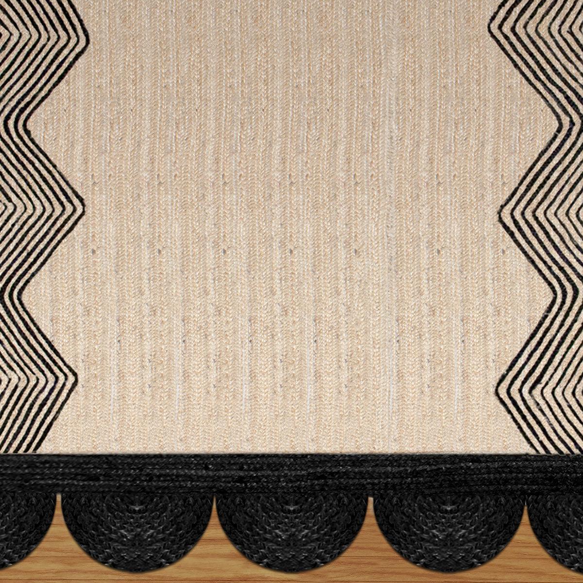 Geometric Hand Braided Beige Black Entrance Decor Jute Rug - Indian Rug Store