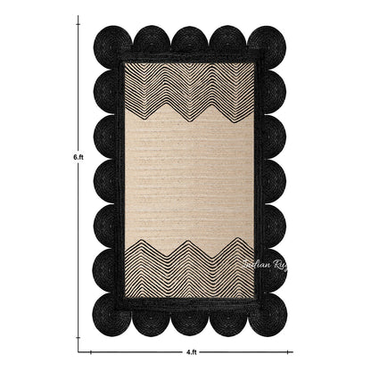 Geometric Hand Braided Beige Black Entrance Decor Jute Rug