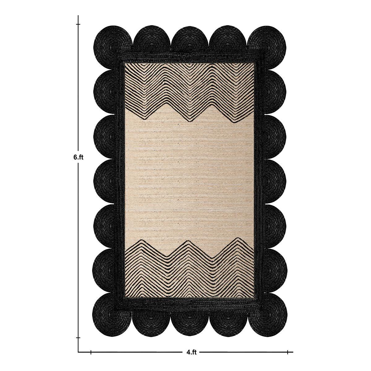 Geometric Hand Braided Beige Black Entrance Decor Jute Rug - Indian Rug Store