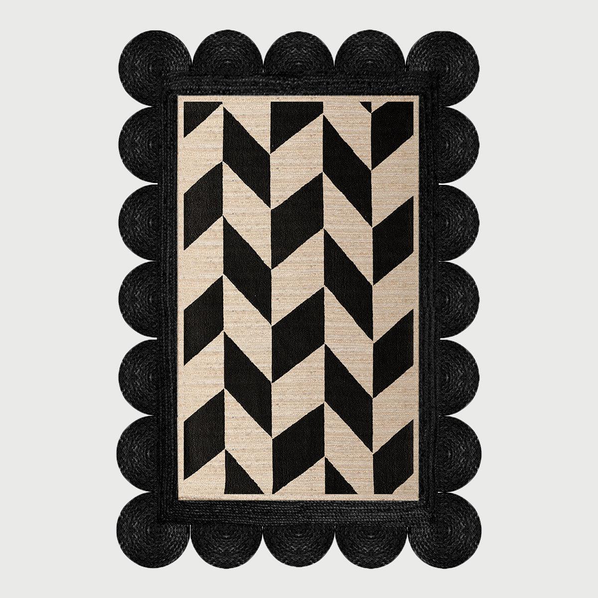 Black Beige Hand Braided Geometric Farm House Decor Jute Rug - Indian Rug Store