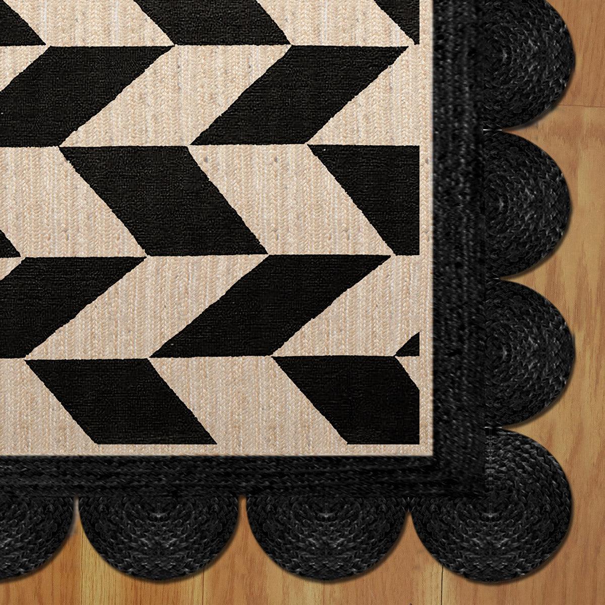 Black Beige Hand Braided Geometric Farm House Decor Jute Rug - Indian Rug Store