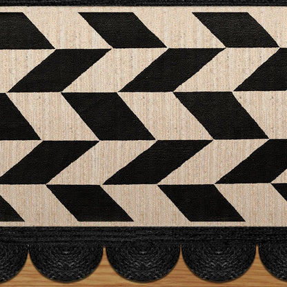 Black Beige Hand Braided Geometric Farm House Decor Jute Rug - Indian Rug Store