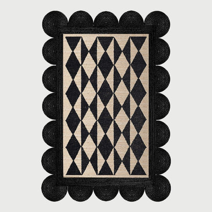 Beige Black Hand Braided Geometric Bedroom Decor Jute Rug - Indian Rug Store