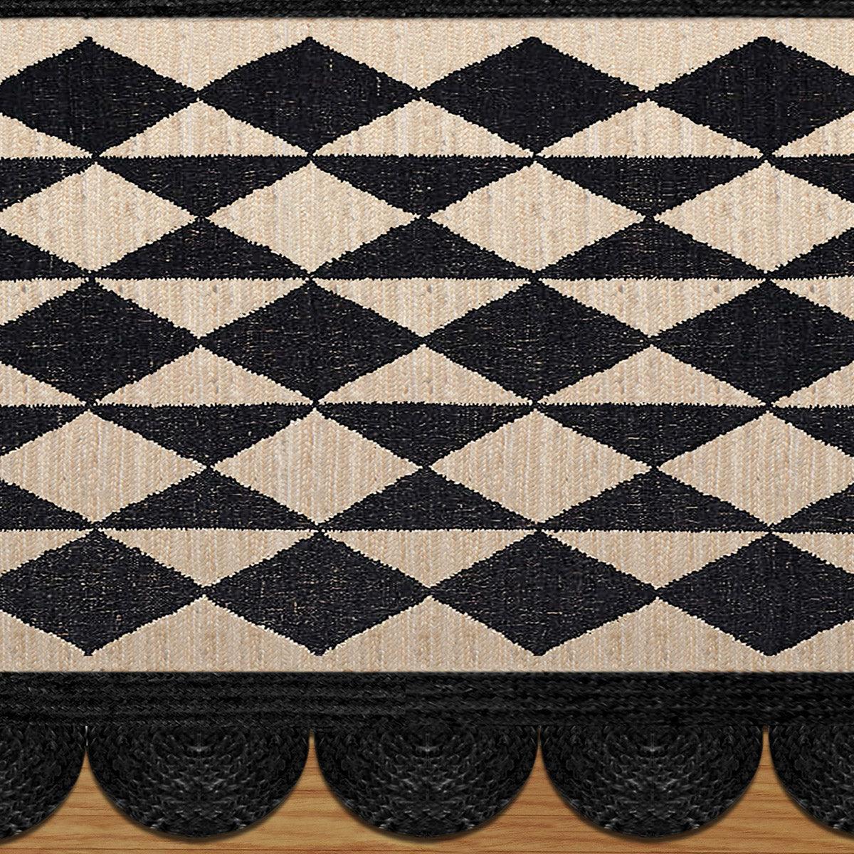 Beige Black Hand Braided Geometric Bedroom Decor Jute Rug - Indian Rug Store