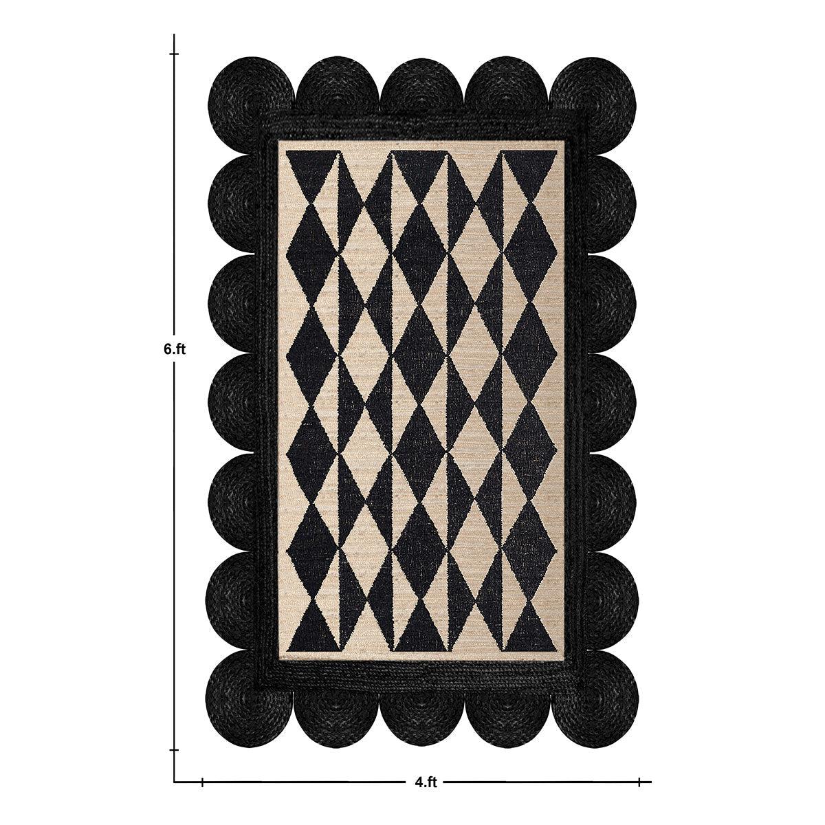 Beige Black Hand Braided Geometric Bedroom Decor Jute Rug - Indian Rug Store