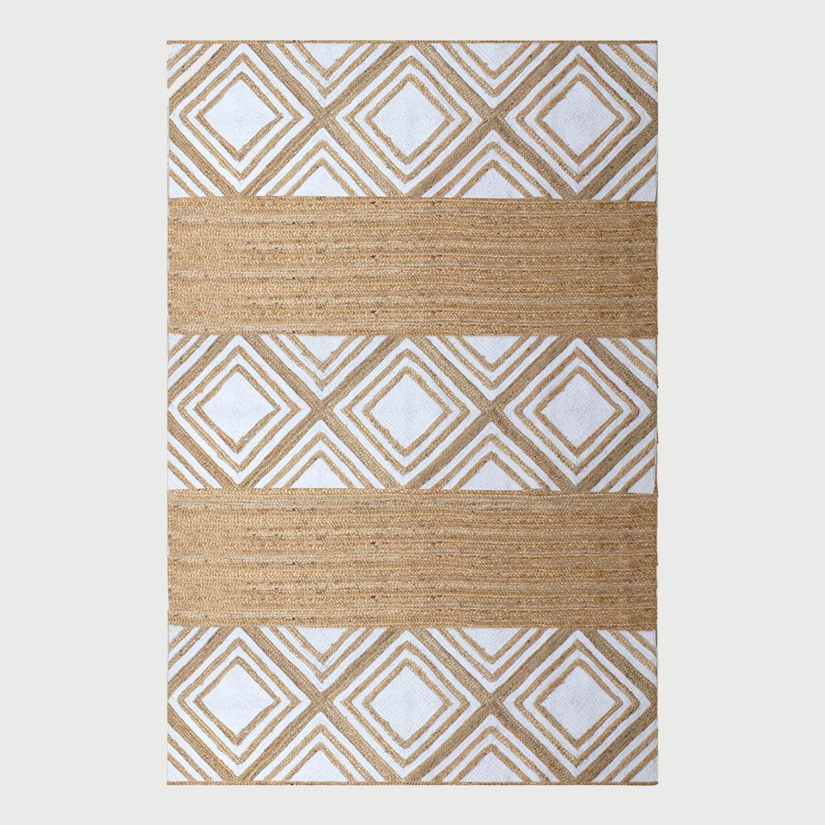 Geometric White Beige Hand Braided Interior Decor Jute Rug - Indian Rug Store