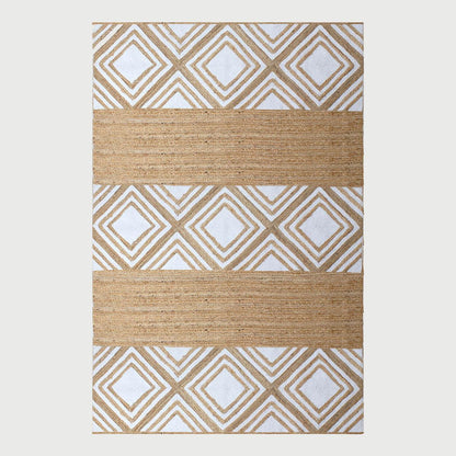 Geometric White Beige Hand Braided Interior Decor Jute Rug - Indian Rug Store